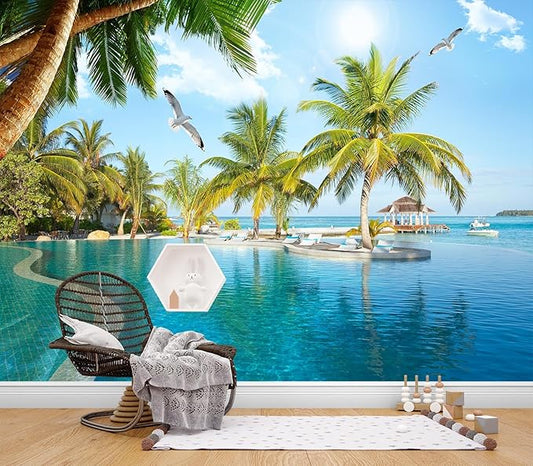 Eierme-Luxury Beach Resort Background Mural Wallpaper Peel and Stick 137" x 102"