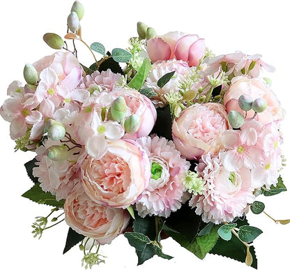ASTRYAS Artificial Peony Flower 2Pcs Silk Peonies Fake Peony Flowers Floral Arrangements Dining Table Centerpieces for Kitchen Bridal Wedding Party Decor(Light Pink)