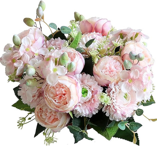 ASTRYAS Artificial Peony Flower 2Pcs Silk Peonies Fake Peony Flowers Floral Arrangements Dining Table Centerpieces for Kitchen Bridal Wedding Party Decor(Light Pink)