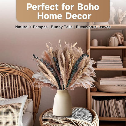 Pampas Grass Boho Home Decor 71PCS 17 inch Natural Dried Flowers for Vase Eucalyptus Stems Pompas Dried Flowers Bouquet DIY Arrangements Boho Wedding Bedroom Tables Decoration