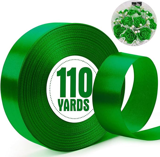 XSEINO 110 Yards Ribbon,1 1/2 Inch Dark Green Satin Ribbon for Flower Bouquet, Gift Wrapping, Ribbons for Crafts, Hair Bows Making, Wedding Party Decoration, Sewing, Invitation Cards, Christmas