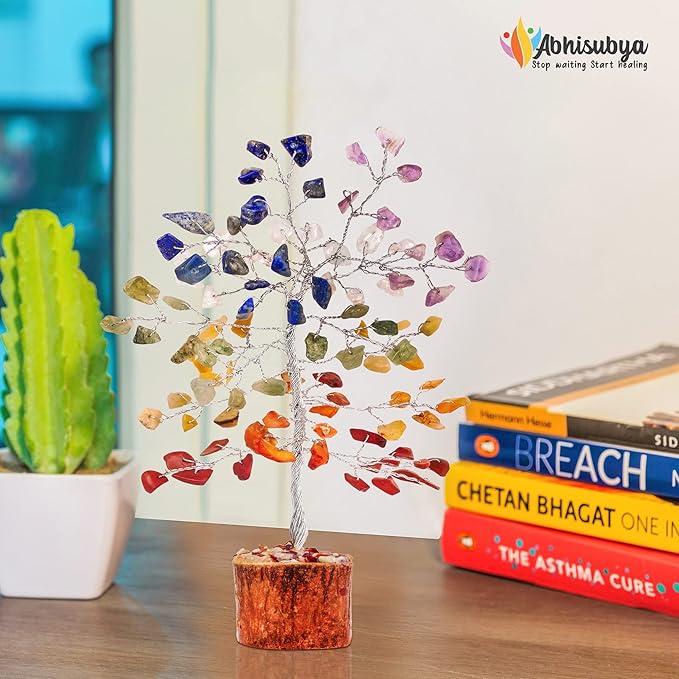 Crystal Tree for Positive Energy - 7 Chakra Tree - Feng Shui Decor - Artificial Tree - Chakra Decor - Reiki Tree Spiritual Decor - Home Office Décor