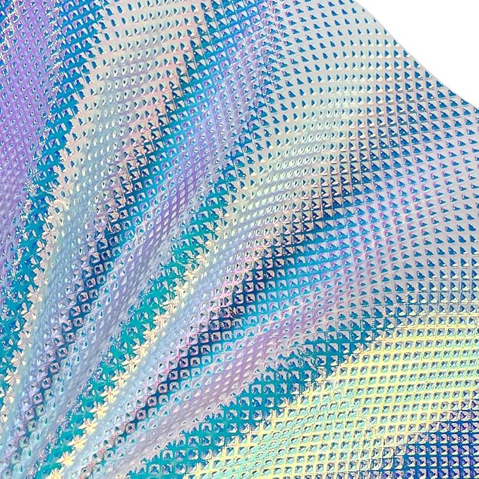 ONEART | Iridescent Transparent Embossed Vinyl Holographic Blue Clear PVC Vinyl Craft Film 16"×54" for Sewing DIY Projects-Diamond