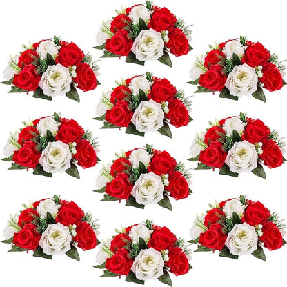 Flower Centerpieces for Wedding Tables: Wedding Table Decorations Red & White Flower Balls Centerpieces for Engagement Cerebration Party Center Pieces 10 Packs