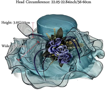 Organza Derby Hats for Women Wide Brim Fascinator Hat Rose Flower Wedding Tea Party Hat