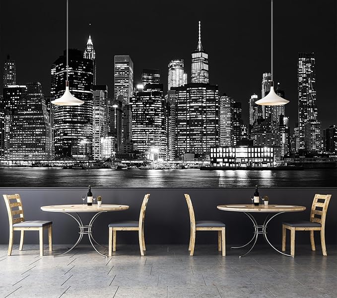 Black City Wallpaper Peel and Stick New York Night Scene Self Adhesive Wall Mural for Living Room Bedroom 157"x108"