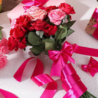 Hot Pink Ribbon 1-1/2 Inch 60 Yards Pink Christmas Decor Satin Ribbon for Flower Bouquet Gift Wrapping Bows Crafts Wedding Holiday Decorations