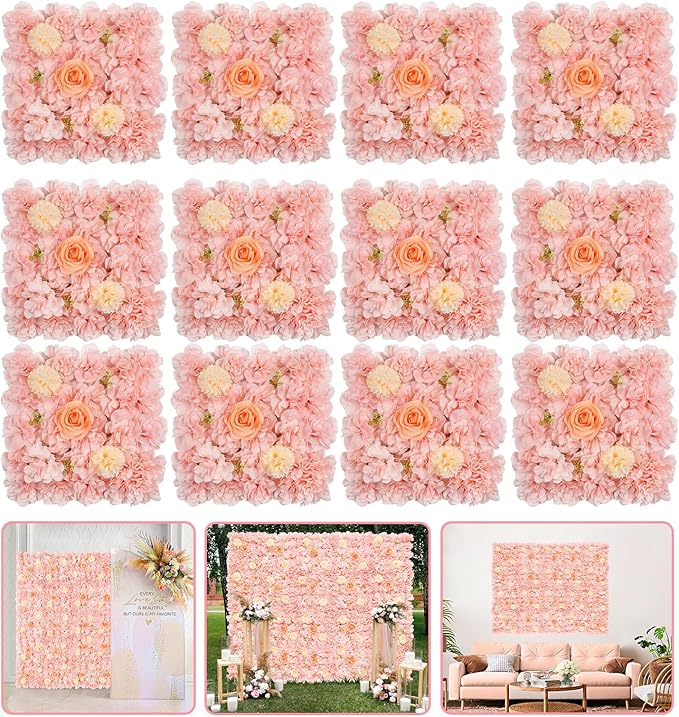 Artificial Flower Wall 5ftx3.74ft Peach Floral Backdrop Wedding Wall Panel Fake Background for Balloon Party Baby Shower Birthday Bridal Decorations