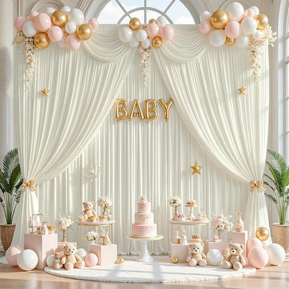gogoparti 40ft x 12ft Ivory Wrinkle-Free Backdrop Curtain for Wedding Parties, Thick Polyester 8 Panels 5x12ft for Wedding Birthday Baby Shower Halloween Photography Party Background
