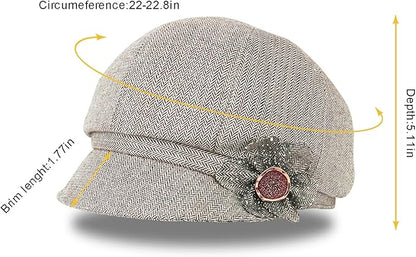 Women Retro Classic Visor Newsboy Cabbie Cap Beret Hats with Flower Buckle for Woman Ladies