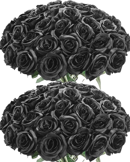 50pcs Artificial Roses Flowers in Bulk,Realistic Silk Fake Rose with Long Stem for Wedding Centerpieces Bouquet Party Floral Arrangement Home Decoration(Black)