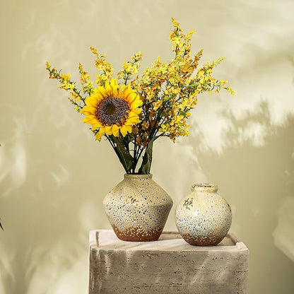 Ceramic Rustic Farmhouse Decor, Pottery Decorative Flower Vases, Boho Vase for Centerpieces,Office, Living Room, Dining Table, Entryway, Shelf, Mantel(Height 6.7 inch-Blue Ink)