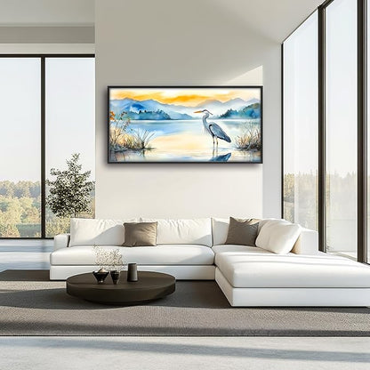 Heron Bird Large Decor Wall Art Mountain Landscape Framed Pictures for Living Room, Oversized Canvas Print Painting Modern Extra Large Framed Artwork for Bedroom Office Home Decor 60"x30"