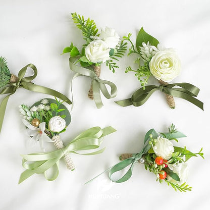 HUIHUANG Sage Green Assorted Satin Ribbon 3/8 inch x 50 Yards - 5 Colors, Perfect for Wedding Decor, Gift Wrapping, Crafts & More
