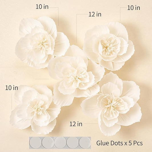 5 Pcs 3D Paper Flower Decoration for Party, Wedding Decoration, Background Wall, Nursery Room Decoration, Bridal Shower, Baby Shower