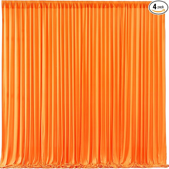 Orange Backdrop Curtains 4 Panels - Wrinkle-Free Polyester Photography Drapes for Baby Shower & Birthday Party - 16 X 10FT