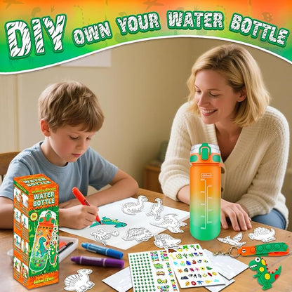 EDSPORTSHOUSE Decorate Your Own Water Bottle Kits for Boys Age 5-12,Dinosaur Painting Crafts,Fun Arts and Crafts Toys for Boys Birthday Christmas(Dinosaur)