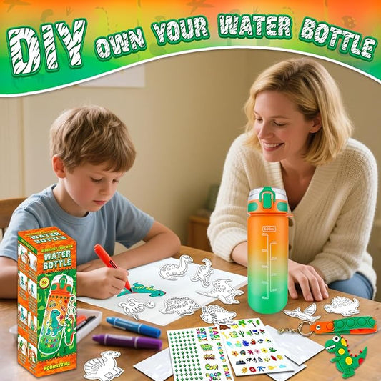 EDSPORTSHOUSE Decorate Your Own Water Bottle Kits for Boys Age 5-12,Dinosaur Painting Crafts,Fun Arts and Crafts Toys for Boys Birthday Christmas(Dinosaur)