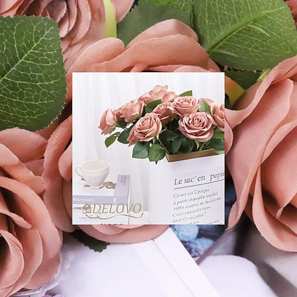 52pcs Dusty Rose Roses Artificial Flowers Fake Flowers Silk Roses with Stems for DIY Wedding Bouquets Bridal Shower Centerpieces Arrangements Party Decorations