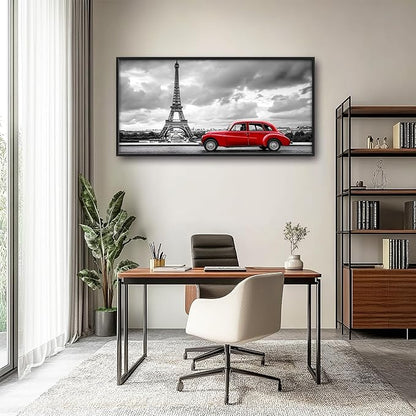 Eiffel Tower Large Wall Art Black and White Framed Red Wall Decor for Living Room Paris City Pictures Oversized Canvas Print Painting Modern Extra Large Framed Artwork for Bedroom Office 60"x30"