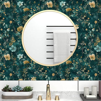 Vintage Floral Peel and Stick Wallpaper Boho Wallpaper 17.5''x393'' Teal/Blue/Yellow Wildflowers Vinyl Contact Paper Waterproof Self Adhesive Modern Stick on Wall Paper for Bedroom Wall Table Cabinet