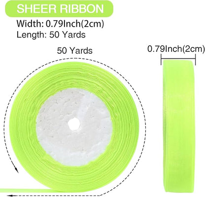 3/4 Inch x 50 Yards Sheer Organza Ribbon Chiffon Ribbon for Gift Wedding Flower Bouquet Wrapping Decorations Crafts (Fluorescent Green)