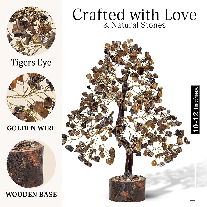 FASHIONZAADI Tiger Eye Crystal Tree, Reiki Gifts - Gemstone Tree - Spiritual Crystal Chakra Decor - Gifts for Women