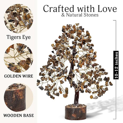 FASHIONZAADI Tiger Eye Crystal Tree, Reiki Gifts - Gemstone Tree - Spiritual Crystal Chakra Decor - Gifts for Women