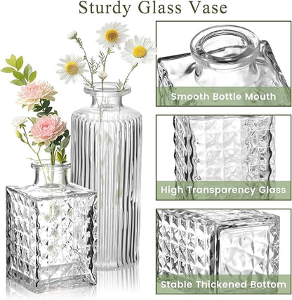 DomeStar 16PCS Glass Bud Vases Set, Small Small Flower Vase for Centerpieces, Vintage Clear Bud Vases in Bulk for Rustic Wedding Centerpieces Home Table Flower Decor