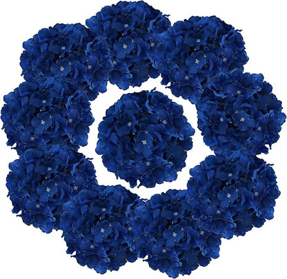 Fake Blue Hydrangea Artificial Flowers - Faux Silk Hydrangeas Flowers Heads with Stems Real Touch for Home Wedding Party Table Decor(Royal Blue,Pack of 10)