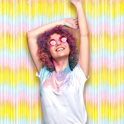 2 Pack Pastel Rainbow Foil Fringe Backdrop Curtains, Tinsel Streamers Birthday Party Decorations, Fringe Backdrop for Baby Shower, Gender Reveal, Birthday Party