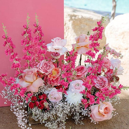 8PCS Artificial Delphinium Flowers 33.5'' Rose Red Silk Flowers Faux Delphinium Long Stem Hyacinth Artificial Flowers for Tall Vase Home Wedding Table Decor(Rose Red)