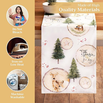 Maison d' Hermine Table Runner 100% Cotton Double Layer Table Runners 72 inches Long for Thanksgiving Christmas Decorations Home Kitchen Dining Party Wedding (Mountain Life, 14.5" x 72")