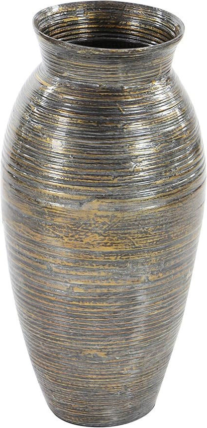 Deco 79 Bamboo Wood Decorative Vase Textured Centerpiece Vase with Lacquer, Vase for Home Decoration 10" x 10" x 20", Brown