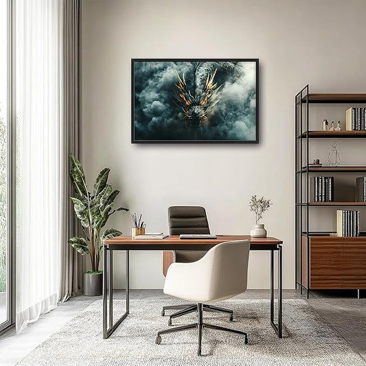 Chinese Dragon Large Wall Art Framed Wall Decor for Living Room Asian Dragon Pictures Oversized Canvas Print Painting Modern Extra Large Framed Artwork for Bedroom Office Home Decor 36"x24"