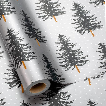 MAYPLUSS Christmas Gift Wrap Trees - 17 Inch X 33 Feet - Silver White Minimalist Christmas Trees Wrapping Paper Winter Festive Forest Present Sheet for Holiday, Seasonal Celebration
