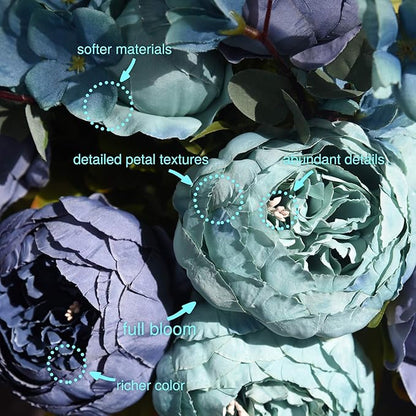 FiveSeasonStuff Vintage Artificial Peonies Silk Peony Flowers and Hydrangeas for Wedding Bridal Home Décor – Beautiful Floral Centerpiece Arrangement Decoration with 2 Bouquets (Mixed Blue)