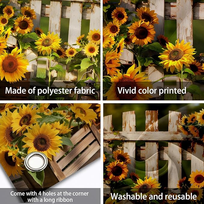 Rustic Sunflowers Backdrop Rustic Wooden Fence Sunflower Floral Photography Background for for Girls Woman Garden Party Banner Decoraitons Portrait Photo Booth Studio Props 7x5ft FU013DX