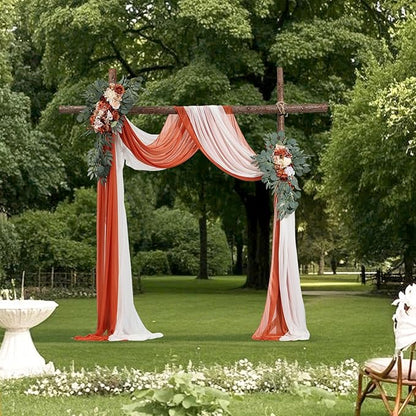 VEVOR Artificial Wedding Arch Flowers Kit, Orange Wedding Arch Flowers with Drapes Kit (Pack of 4) - 2 Pcs Floral Arrangement, 2 Pcs Sheer Drapes, for Ceremony Bouquets Reception Backdrop Decoration