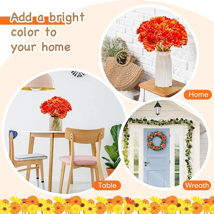 20 Pcs Orange Gerbera Daisy Faux Artificial Daisies Flower Bouquet Fake African Daisy Flower for Wedding Bridal Bouquet Party Home Kitchen Table Centerpiece (Orange)