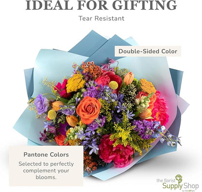 the florist Supply 20 Sheets Premium Flower Wrapping Paper | Waterproof Flower Wrapping Paper for Bouquets | Double Sided Floral Bouquet Sheets | DIY Gifts Colorblend Celtic Blue