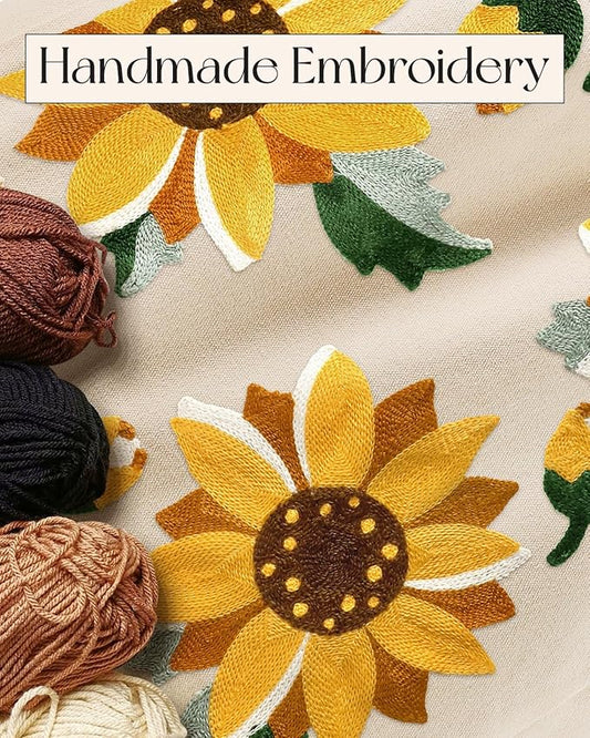 Aesthetic Embroidery Tote Bag for Women - Reusable Canvas Cute Shoulder Bag for Shopping, Grocery, Work, Book