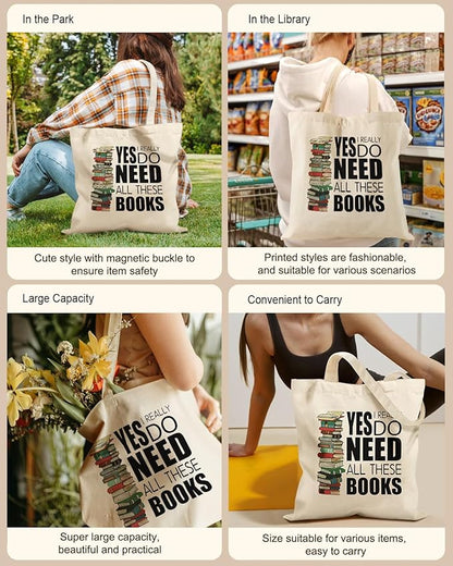 Aesthetic Tote Bag for Women- with Magnetic Buckle and Zipper Inner Pocket Cloth Cotton Canvas Tote Bags