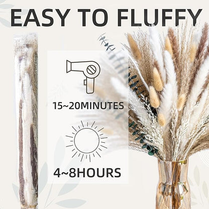 Boho Decor Bouquet - Pampas Grass and Eucalyptus Flowers Decor kit Mix Dried Flower Arrangement Home Table Rustic Farmhouse Bedroom Decor