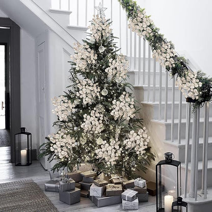 Hollyone 24.8” Christmas Tree Picks and Sprays 3Pcs Champagne Artificial Eucalyptus Stems Eucalyptus Silver Dollar Leaves Branches Floral for Xmas Tree Garland Wreath Centerpieces Wedding Decor