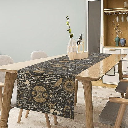 Gothic Table Runner,Black Gold Vintage Theme Print Table Runner for Home Kitchen Table Dining Garden Farmhouse Wedding Party Decor 13x120 Inch