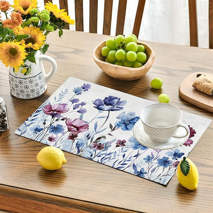 Floral Placemats Set of 4 Flower Daisy Watercolor Table Mats Washable Place Mats for Home Party Indoor Kitchen Dining Table Decoration 12x18 Inch
