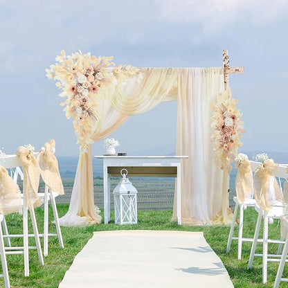 Wedding Arch Flowers Kit Pack of 5,2pcs Boho Artificial Floral Swag Arrangement and 3pcs Fabric Drap for Wedding Flower Arch Decor Ceremony Arbor Reception (Beige)