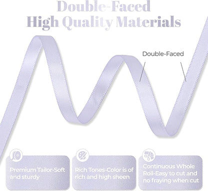 Lilac Mist Satin Ribbon, Double Faced 1/4 Inch X 25 Yards Lilac Mist Ribbon, Premium Satin Ribbon for Gift Wrapping, Crafts, Hair Bow Making, Sewing, Flower Bouquet, Wedding Party Decor