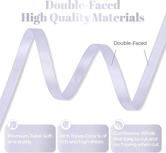 Lilac Mist Satin Ribbon, Double Faced 1/4 Inch X 50 Yards Lilac Mist Ribbon, Premium Satin Ribbon for Gift Wrapping, Crafts, Hair Bow Making, Sewing, Flower Bouquet, Wedding Party Decor